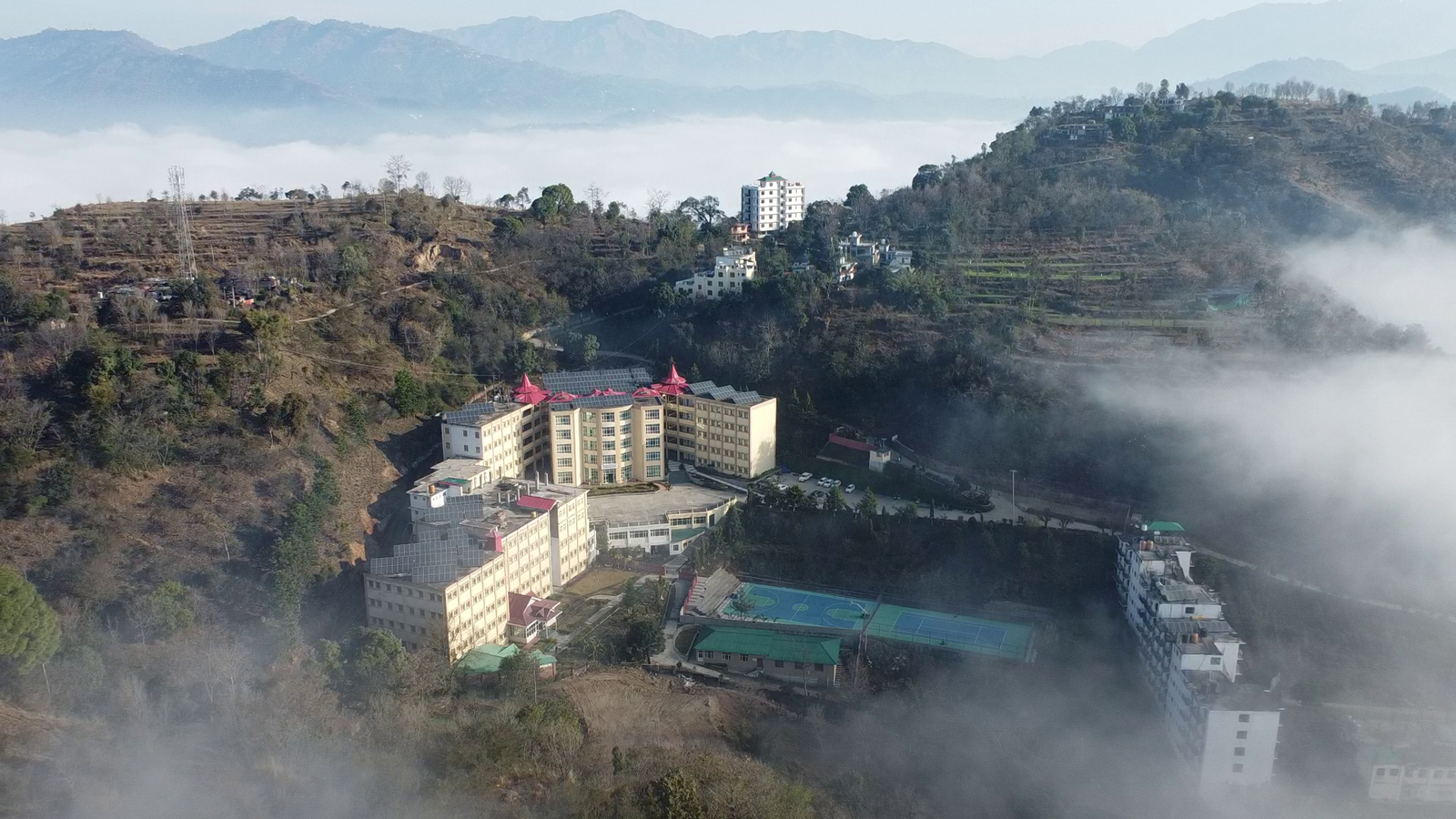 Campus in morning mist